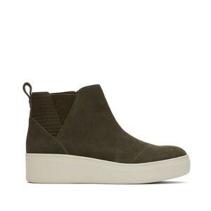 TOMS Jamie Olive Green Suede Leather Platform Slip On Zip Up Booties Streetwear